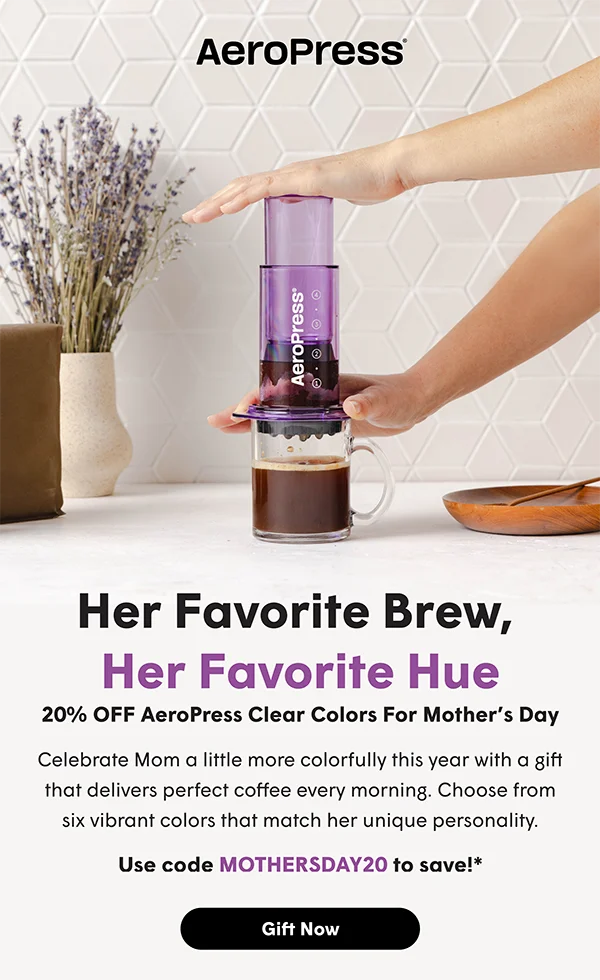 20% off AeroPress Clear Colors for Mother's Day
