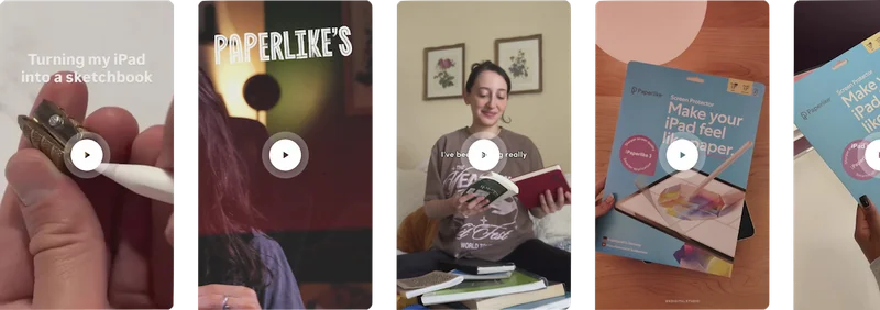 Screenshot of a video gallery of various people trying out Paperlike 3