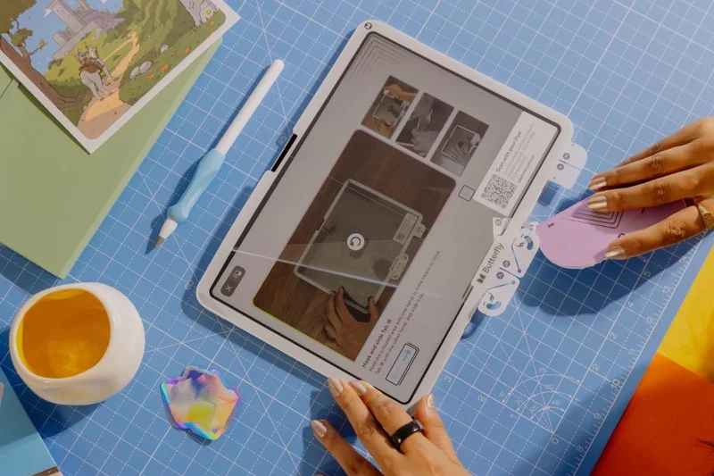 iPad with interactive application guide on screen.