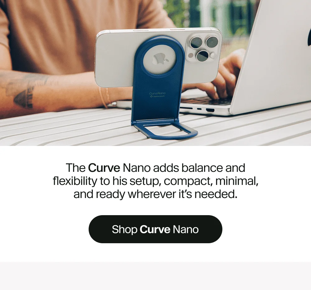 The Curve Nano adds balance and flexibility to his setup, compact, minimal, and ready wherever it’s needed.