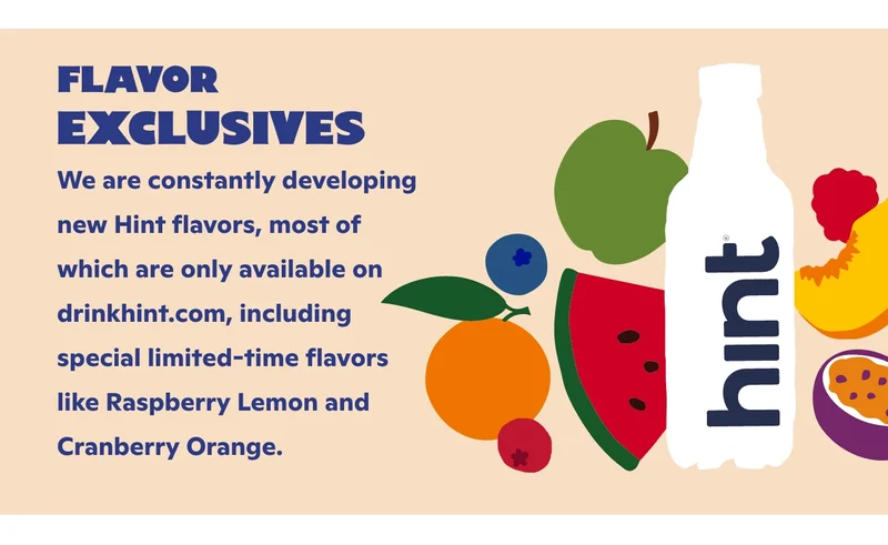Flavor exclusives with an illustration of a Hint bottle