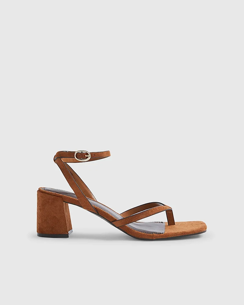 Womens Brown Toe Thong Block Heels