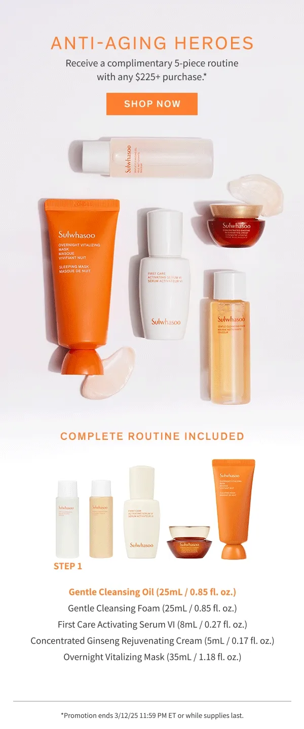 5-piece routine with $225+ purchase