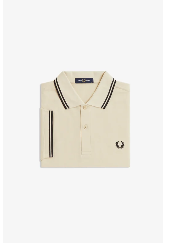 Oatmeal coloured Fred Perry Shirt with black twin-tipping