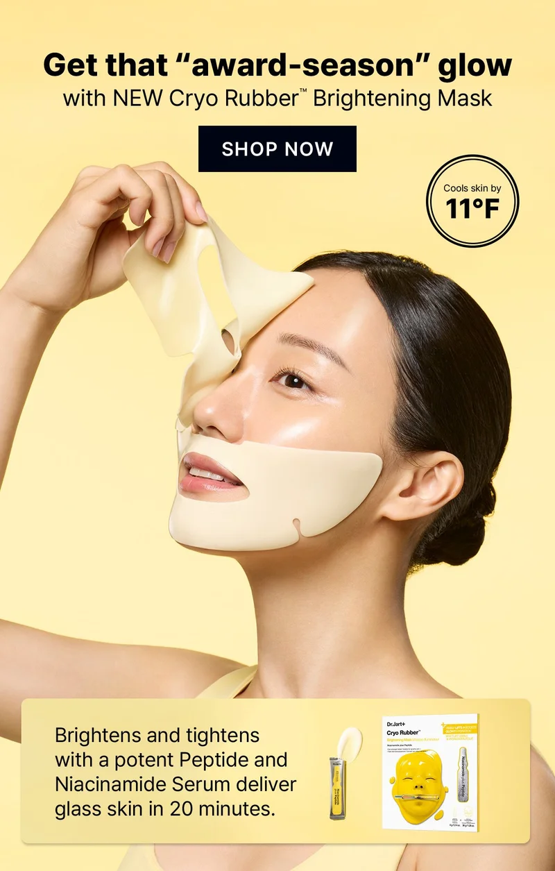 Get that “award-season” glow with NEW Cryo Rubber™ Brightening Mask | SHOP NOW | Cools skin by 11°F | Brightens and tightens with a potent Peptide and Niacinamide Serum deliver glass skin in 20 minutes.