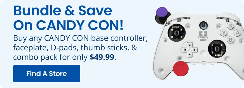 Bundle & Save On CANDY CON! Buy any CANDY CON base controller, faceplate, D-pads, thumb sticks, & combo pack for only $49.99. Find A Store