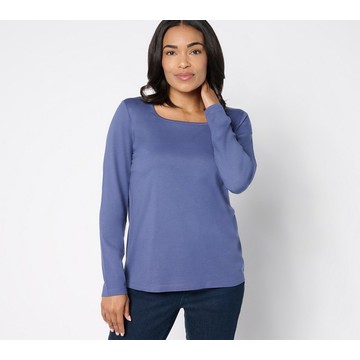 Denim & Co. Essentials Luxe Jersey Square-Neck Long-Sleeve Top