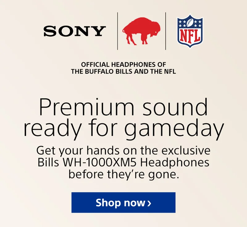 Sony X Buffalo Bills X NFL | Premium sound ready for gameday | Exclusive Bills WH-1000XM5 Headphones | Shop now