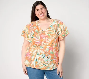 Belle by Kim Gravel Slub Knit Paradise Found Flutter Top