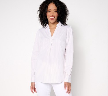 Belle by Kim Gravel Nantucket Mini Stripe Popover Blouse