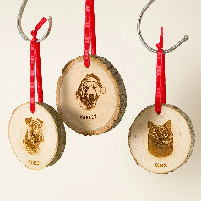 Personalized Pet Portrait Wood Slice Ornament