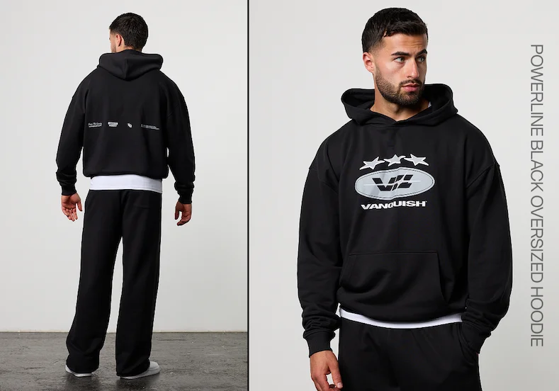 POWERLINE BLACK OVERSIZED HOODIE