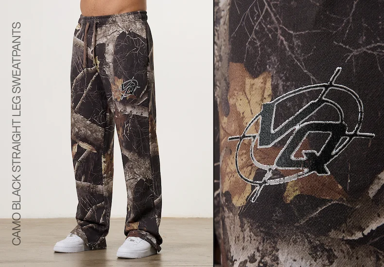 CAMO BLACK STRAIGHT LEG SWEATPANTS