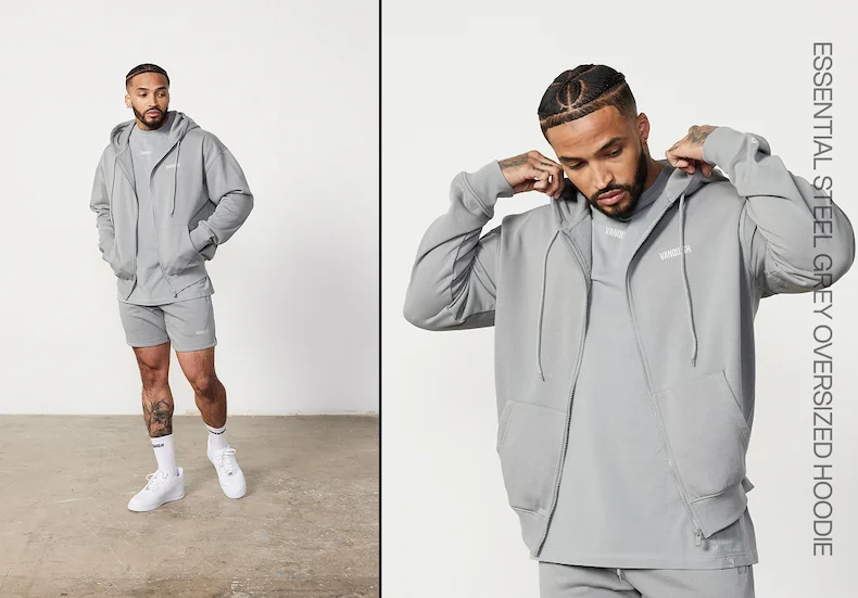 Vanquish Essential Steel Grey Oversized Full Zip Hoodie