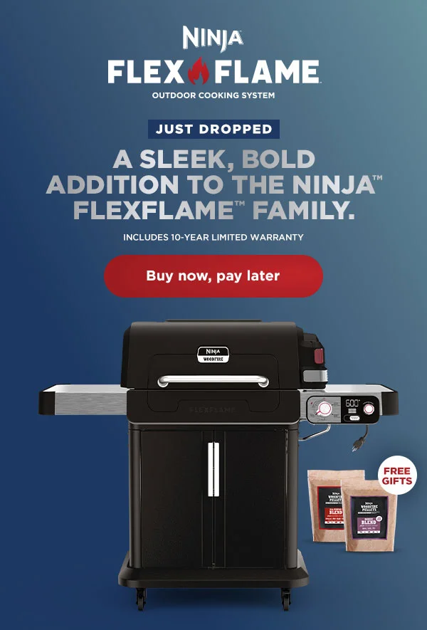 Ninja™ FlexFlame™ Outdoor Cooking System-- A sleek, bold addition to the Ninja™ FlexFlame™ family. Includes 10 year warranty