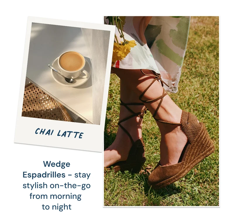 Chai latte: Wedge Espadrilles - stay stylish on-the-go from morning  to night