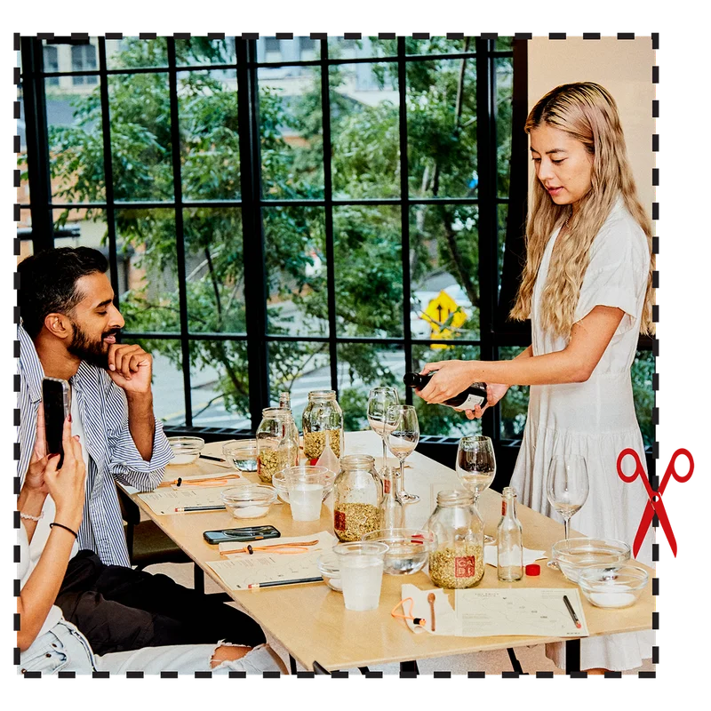A workshop scene at Ace Brooklyn's Demo Kitchen, reflecting the engaging community experiences where guests can participate in events, such as the Cabi soy sauce workshop.