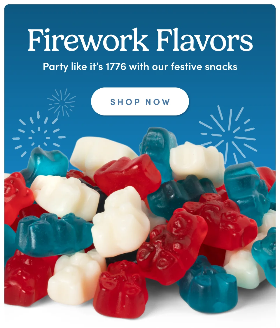 Firework Flavors; Party like it's 1776 with our festive snacks; Shop Now