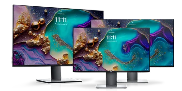 Three Dell monitors of various sizes with visually stunning graphics.