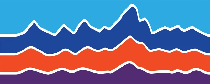 Colorful mountain graphic.