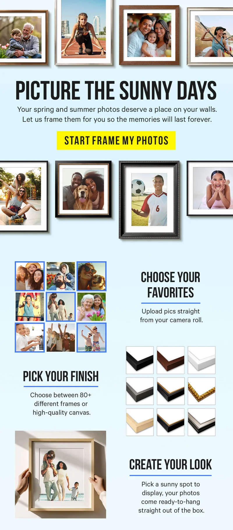 Picture the Sunny Days: Your spring and summer photos deserve a place on your walls. Let us frame them for you so the memories will last forever.
