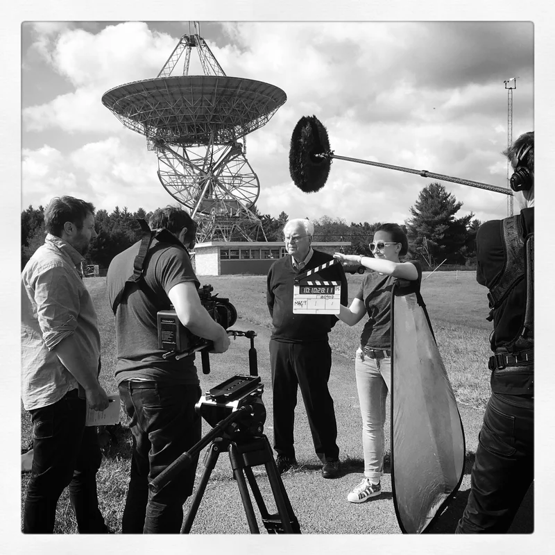 Astronomer Frank Drake with a BBC crew marking the occasion.