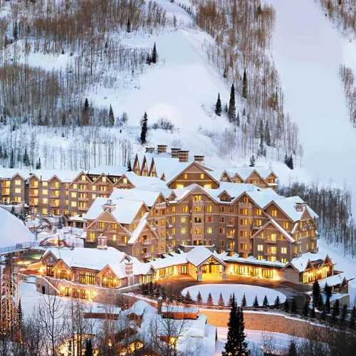 Image of a beautiful hotel blanketed in snow