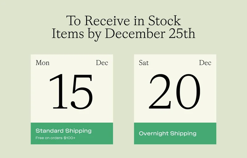 To receive in stock items by December 24th, shop now.