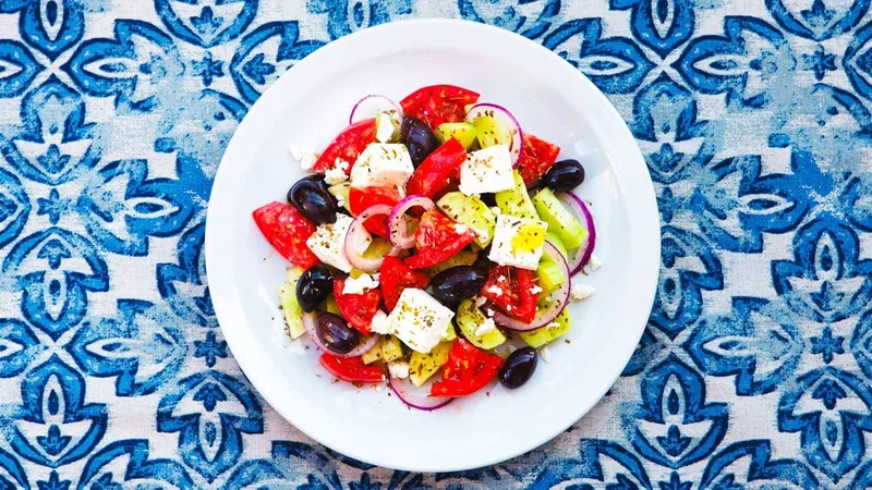 Image description: Colorful Greek salad in Athens.