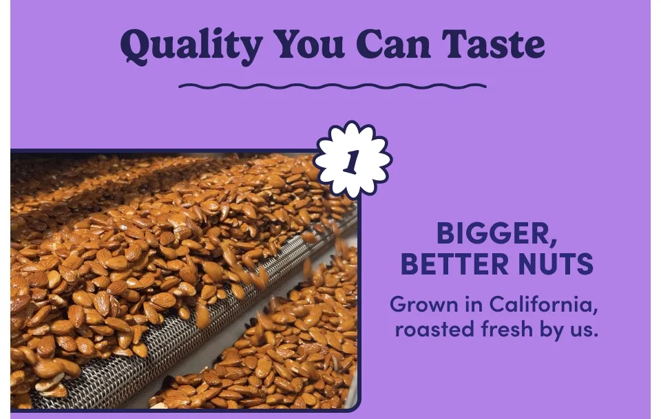 Quality you can taste | 1.) BIGGER, BETTER NUTS Grown in California, roasted fresh by us.