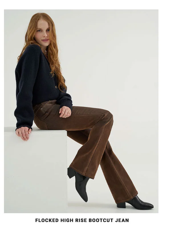 Flocked High Rise Bootcut Jean