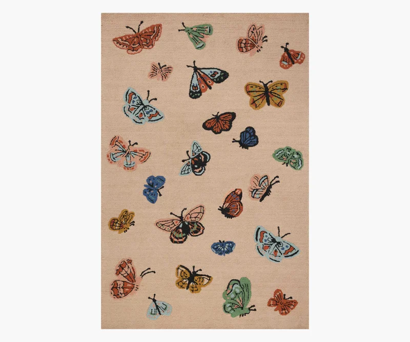 Image of Highgrove Butterfly House Wool Hooked Rug - Blush