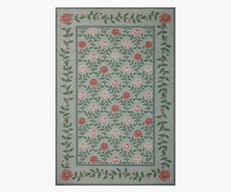 Image of Wildwood Rose Trellis Printed Rug - Mint