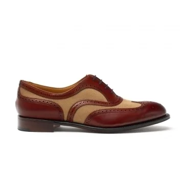 Milly Oxford Brogue in Dark Leaf Calf Leather/Sand Canvas