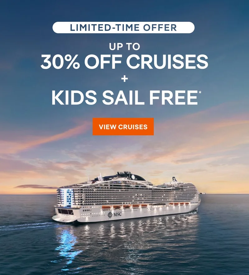 Limited Time Offer – Up&nbsp;to 30%&nbsp;Off + Kids Sail Free* – Click to View Cruises & Book Now