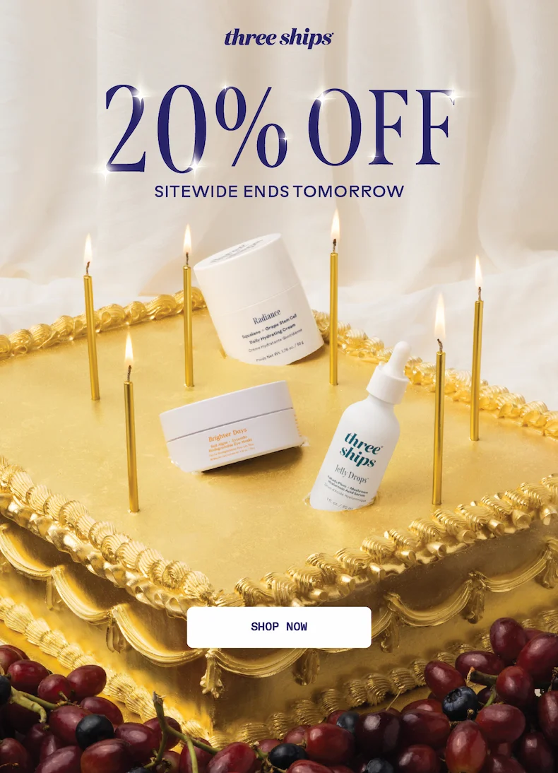 20% off sitewide ends tomorrow. Shop now.