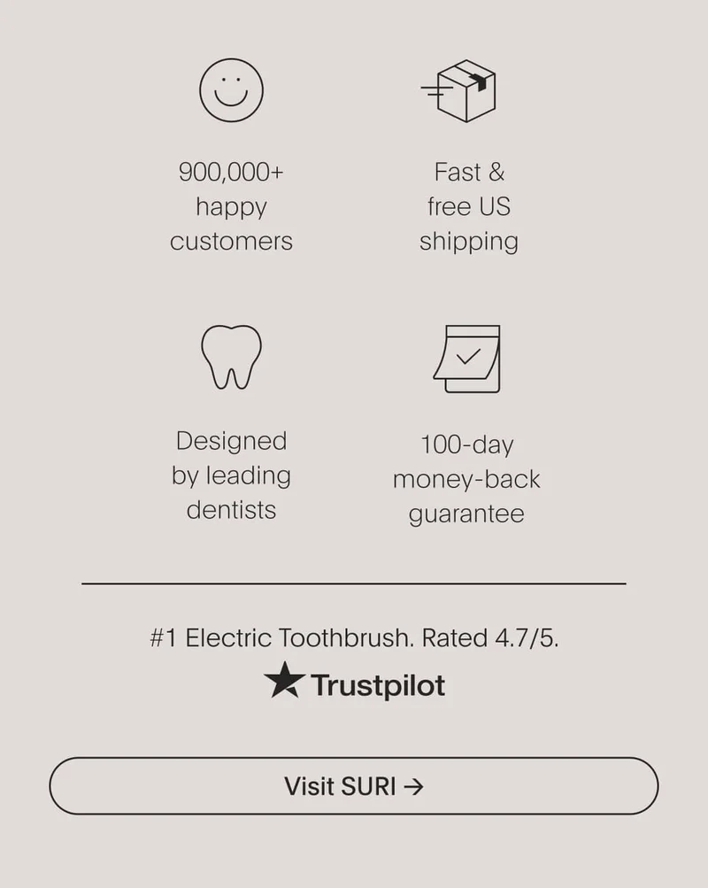 designed by leading dentists | 100-day money-back guarantee | 900,000+ happy customers | fast & free us shipping - visit suri