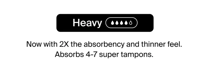 Heavy 4/5 droplets. Now with 2x the absorbency and thinner feel. Absorbs about 4-7 super tampons.