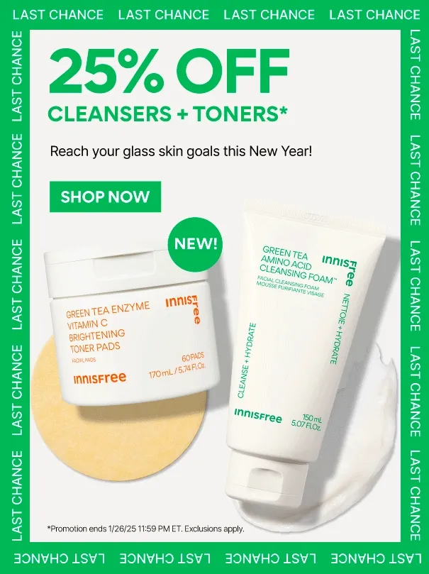 25% OFF CLEANSERS + TONERS