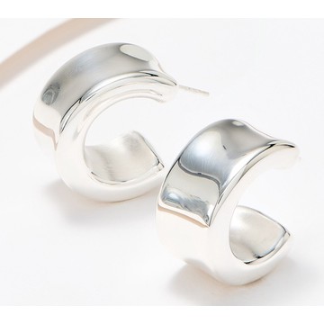 UltraFine 950 Silver Puffed 1" Huggie Hoop Earrings, 9g