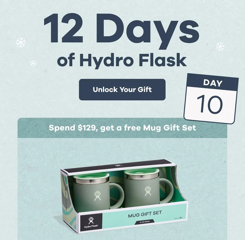 12 Days of Hydro Flask Day 10. Spend $129, get a free Mug Gift Set | Unlock Your Gift