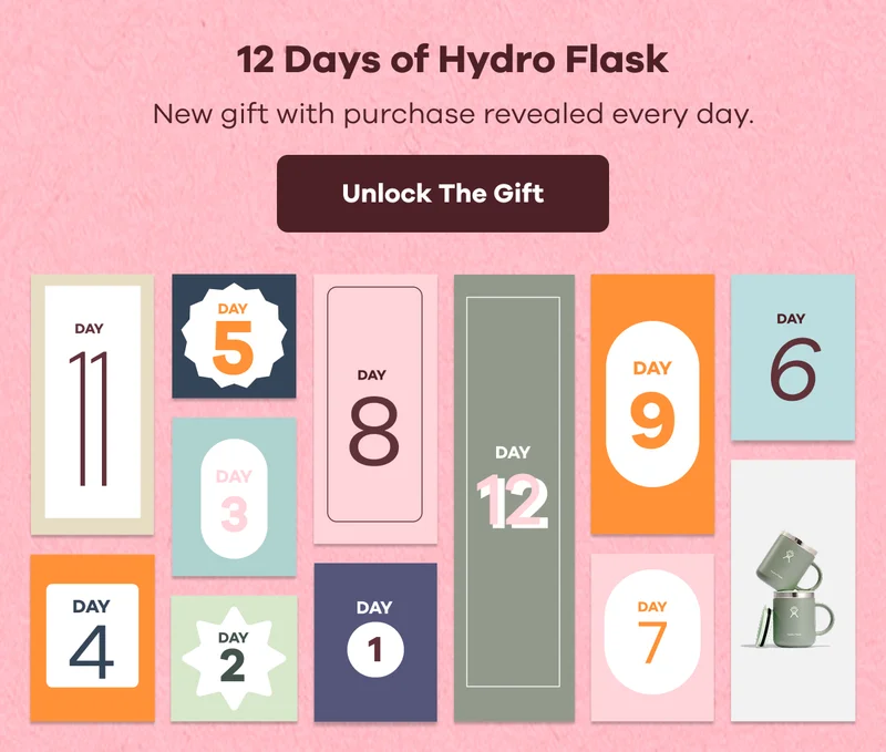 12 Days of Hydro Flask. New gift with purchase revealed every day. | Unlock The Gift