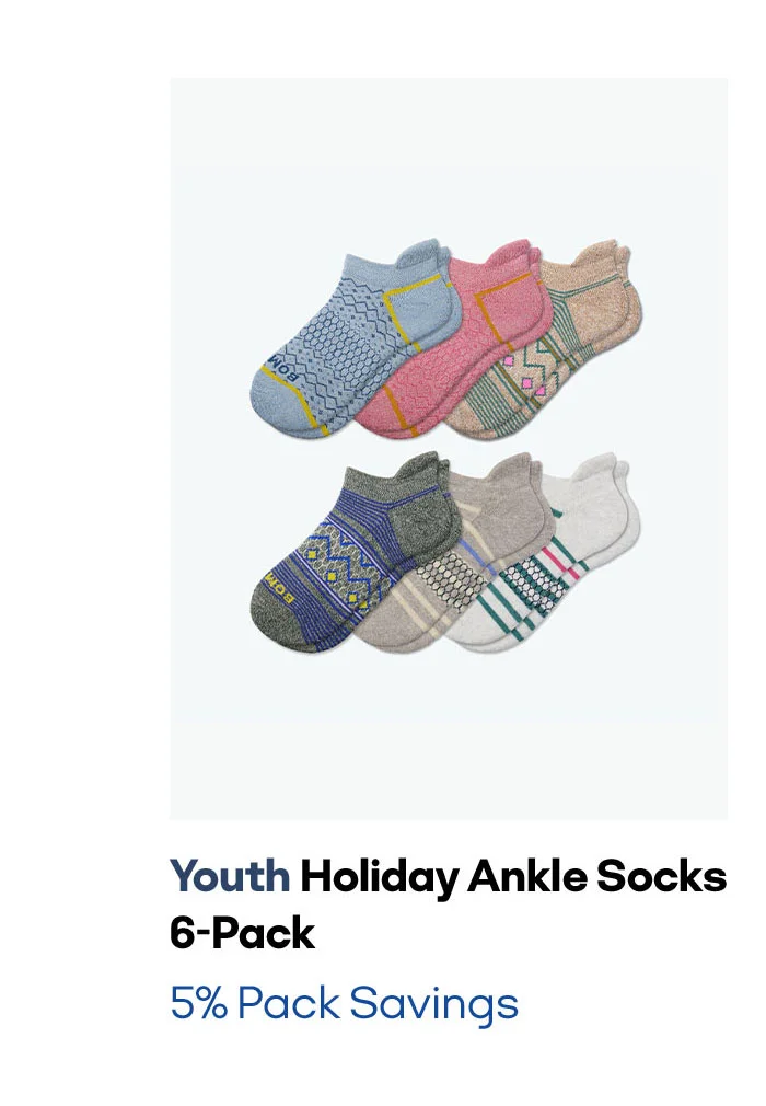 Youth Holiday Ankle Socks 6-Pack