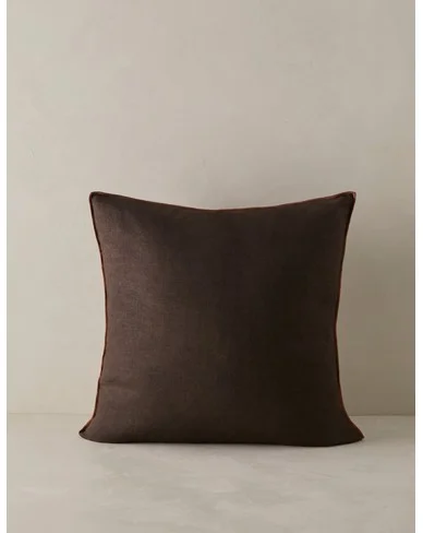 Carys Contrast Linen Pillow-Chocolate and Brick / Square