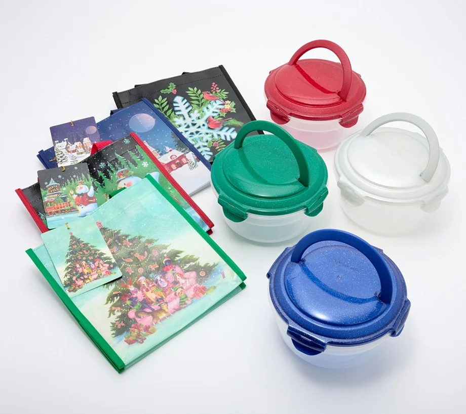 LocknLock Set of (4) 5-Cup Bowls w/ Holiday Bags & Hang Tags