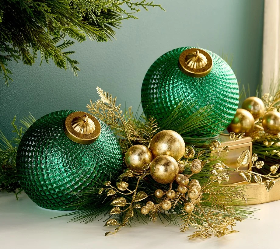 Set of (2) 6" Diamond Glass Tabletop Ornaments by Valerie
