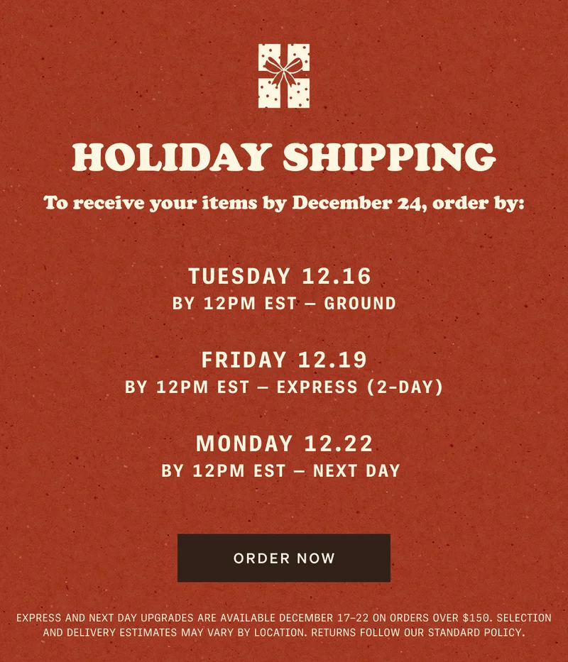 Holiday Shipping Deadline