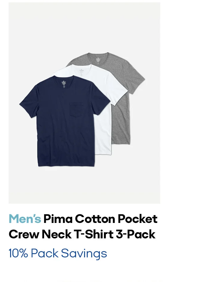 Men’s Pima Cotton Pocket Crew Neck T-Shirt 3-Pack | 10% Pack Savings