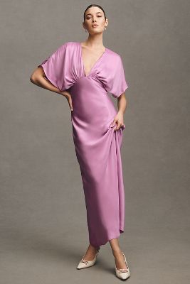 BHLDN Amelia Deep-V Satin Maxi Dress
