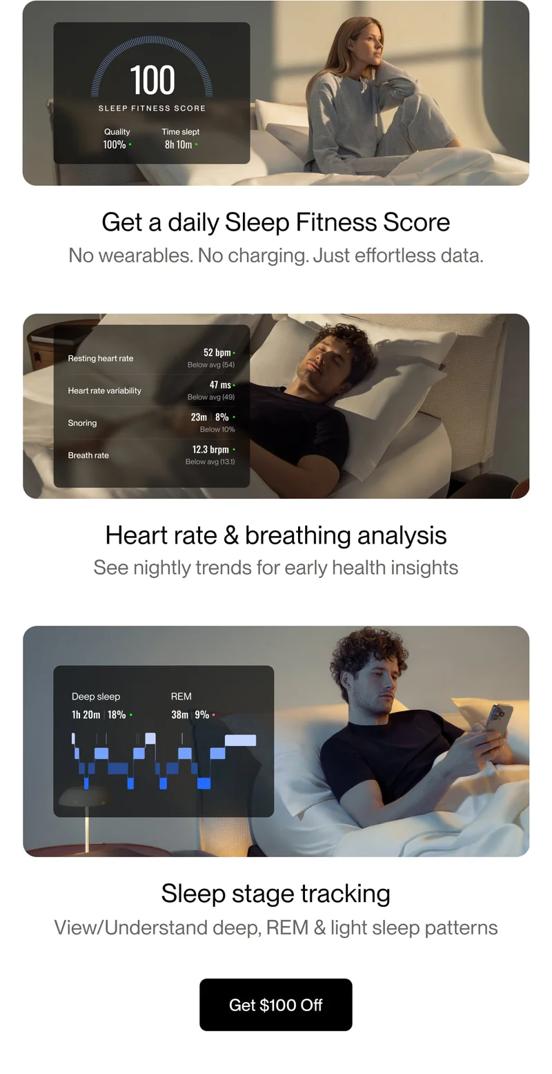 Get a daily Sleep Fitness Score | Heart rate & breathing analysis | Sleep stage tracking